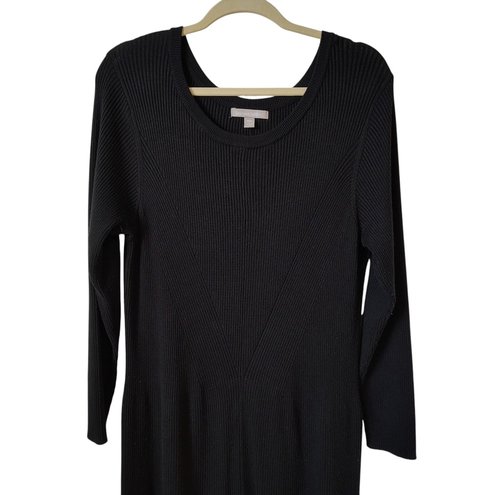 Woman Within Women's Dress Plus Size 18/20 Large Black Ribbed Knit Long Sleeve